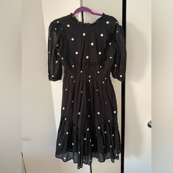 NWOT Banjanan Embroidered Sara Mini Dress, Black & White Polka Dot - Picture 2 of 5
